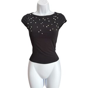 Madden Girl Black Studded Short Sleeve Top